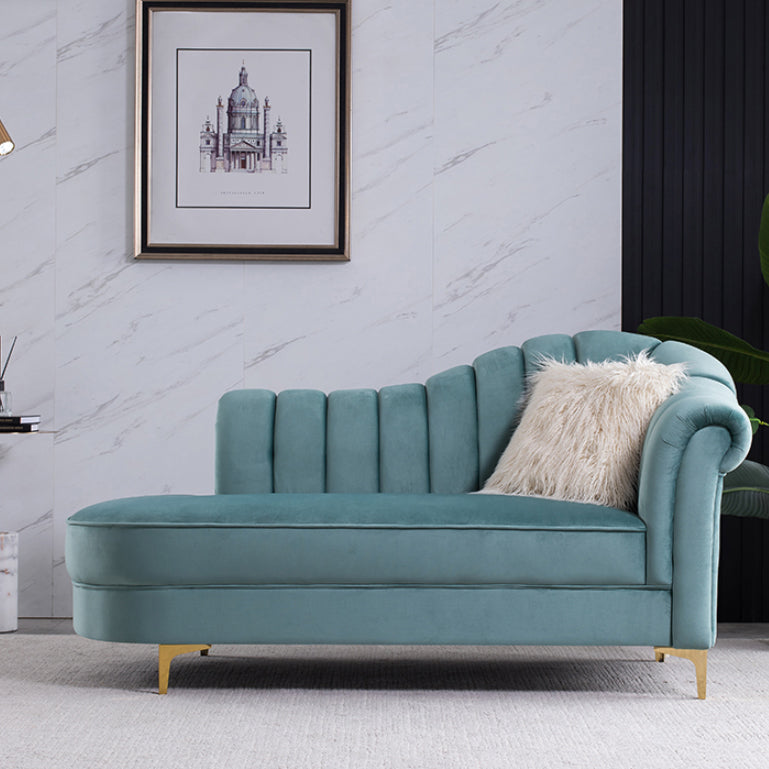 Luxury Style Velvet Chaise Lounge Bedroom Rolled Arms Chaise