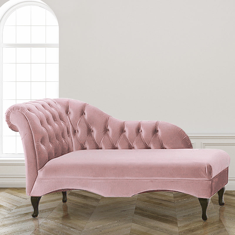 Living Room Rolled Arms Chaise Modern Style Velvet Chaise with Two Arms