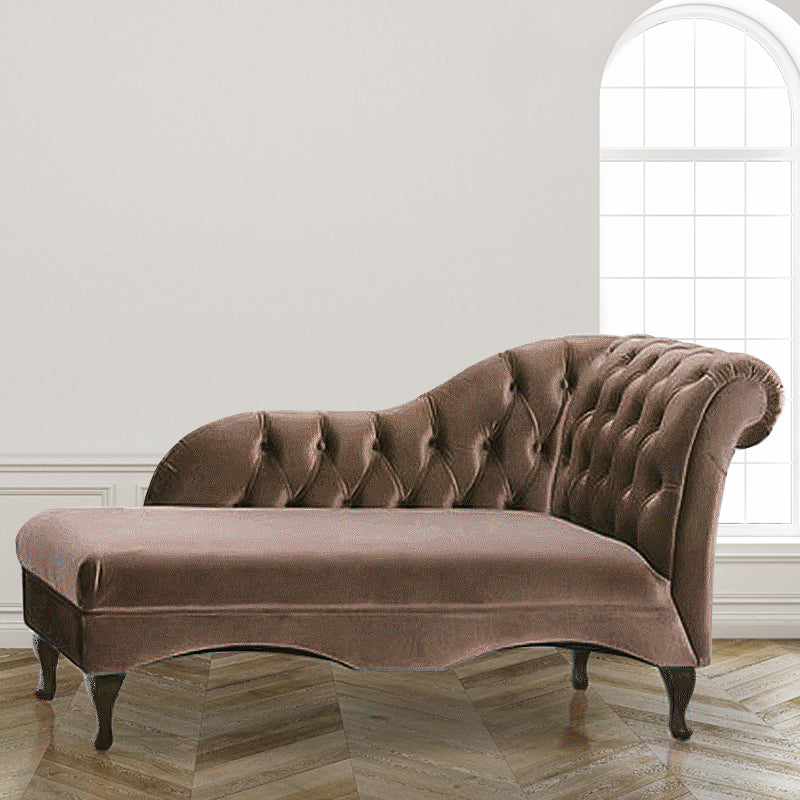 Living Room Rolled Arms Chaise Modern Style Velvet Chaise with Two Arms