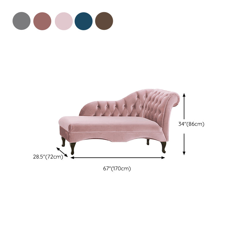 Living Room Rolled Arms Chaise Modern Style Velvet Chaise with Two Arms