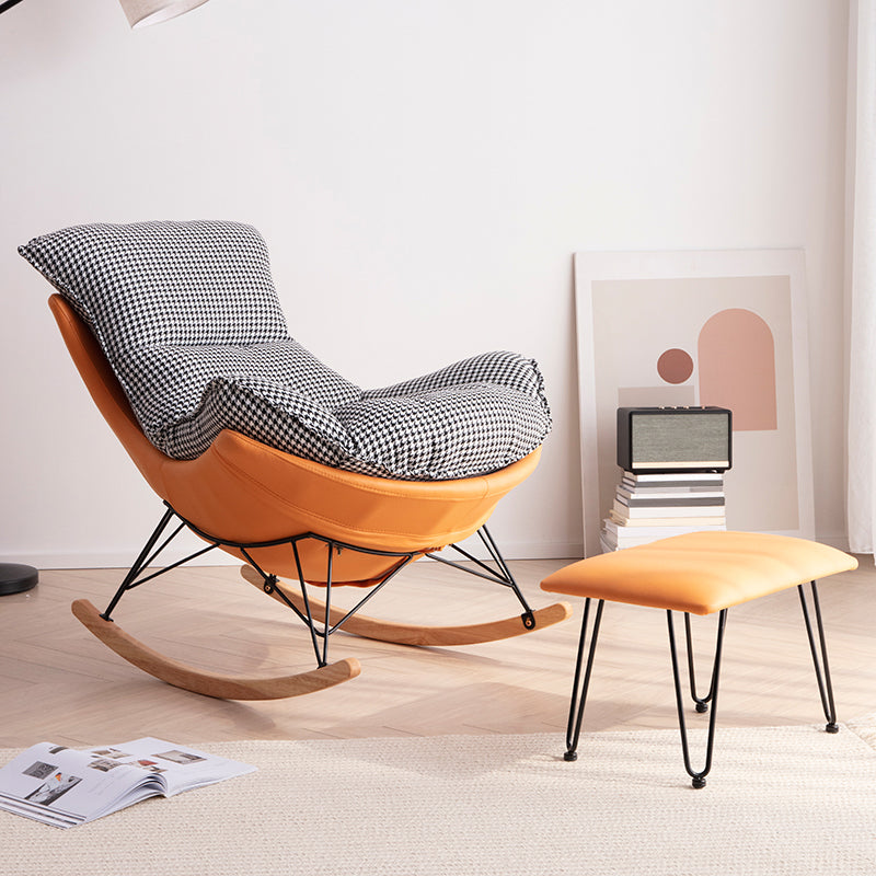 Rocking Chair Fabric Houndstooth Scratch Resistant Rocking Chair with Ottoman