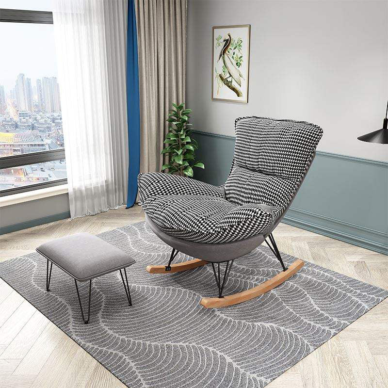 Modern Upholstered Rocker Chair Metal Frame Dirt Resistant Spindle Rocker Chair