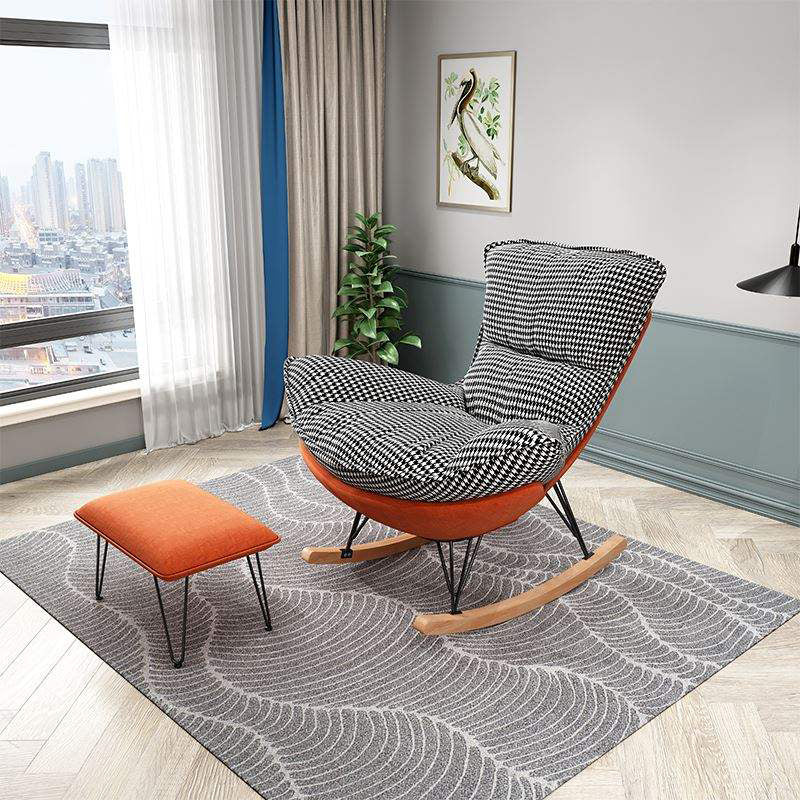 Modern Upholstered Rocker Chair Metal Frame Dirt Resistant Spindle Rocker Chair