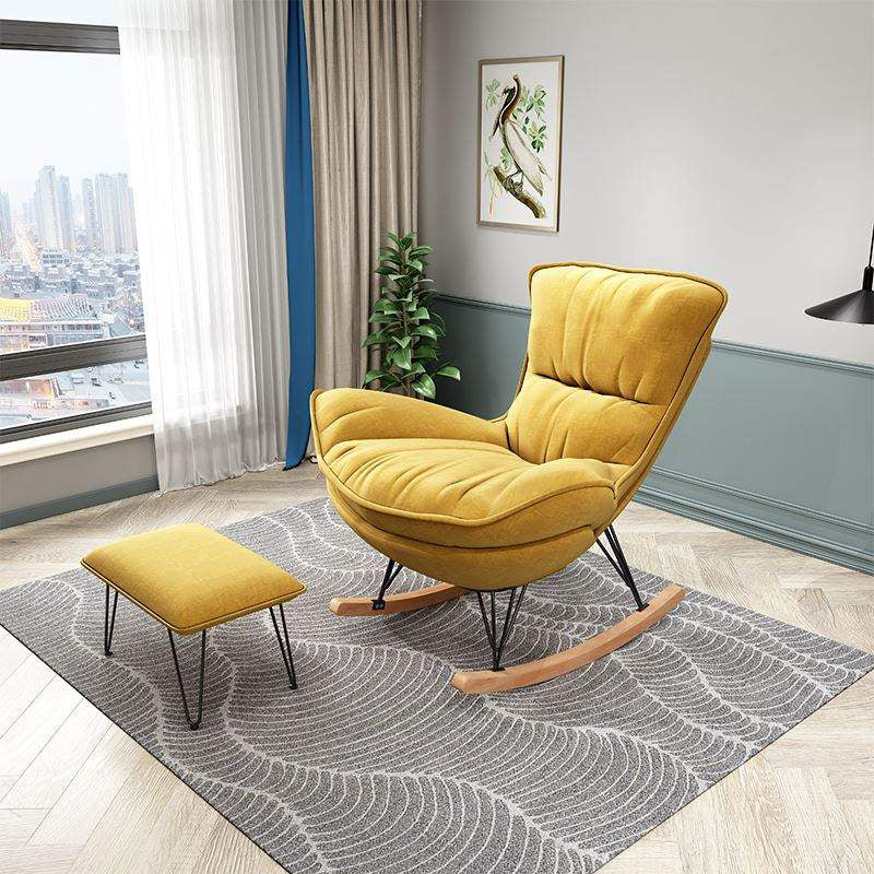 Modern Upholstered Rocker Chair Metal Frame Dirt Resistant Spindle Rocker Chair