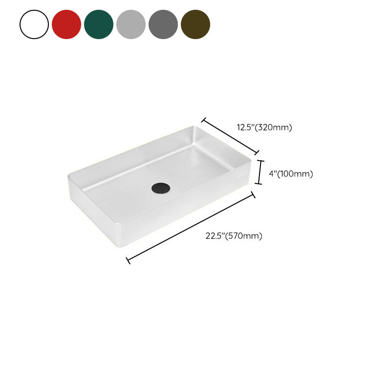 Modern Bathroom Sink Metal Rectangular Vessel Lavatory Sink with Pop-Up Drain