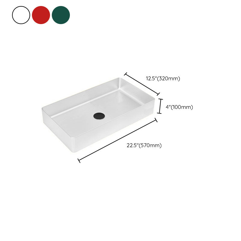 Modern Bathroom Sink Metal Rectangular Vessel Lavatory Sink with Pop-Up Drain