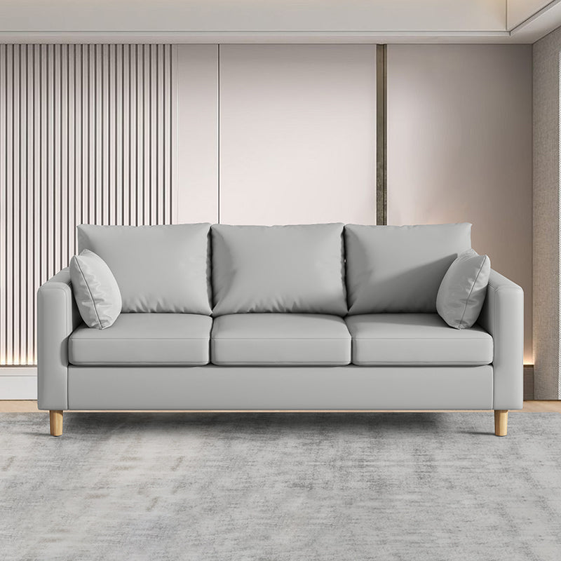 Modern 3-Seater 28.34" H Faux Leather Square Arm Sofa with 2 Pillows