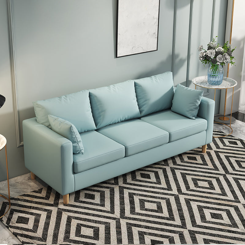 Modern 3-Seater 28.34" H Faux Leather Square Arm Sofa with 2 Pillows