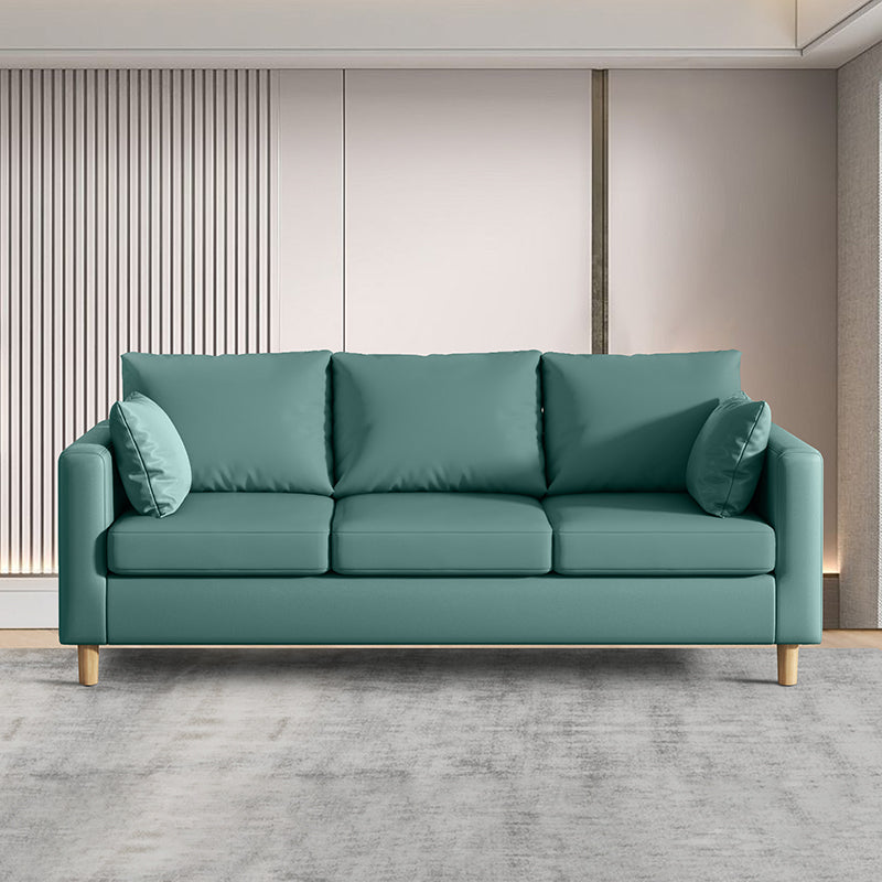 Modern 3-Seater 28.34" H Faux Leather Square Arm Sofa with 2 Pillows