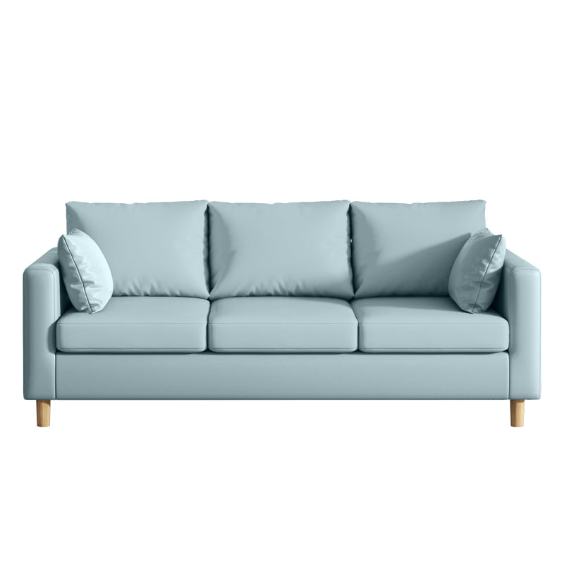 Modern 3-Seater 28.34" H Faux Leather Square Arm Sofa with 2 Pillows