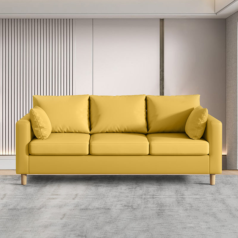 Modern 3-Seater 28.34" H Faux Leather Square Arm Sofa with 2 Pillows