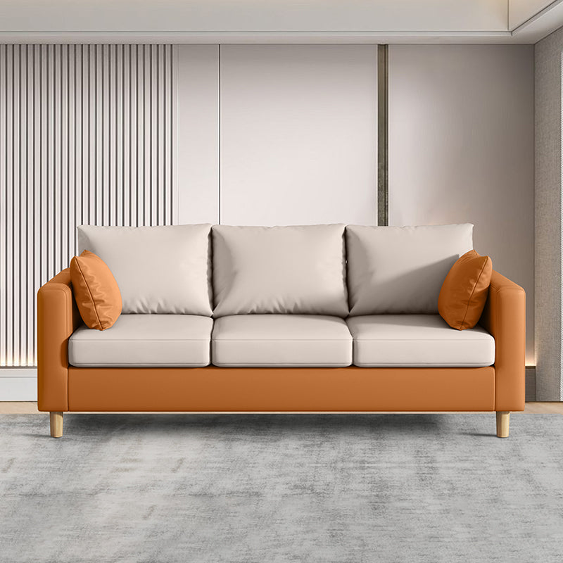 Modern 3-Seater 28.34" H Faux Leather Square Arm Sofa with 2 Pillows