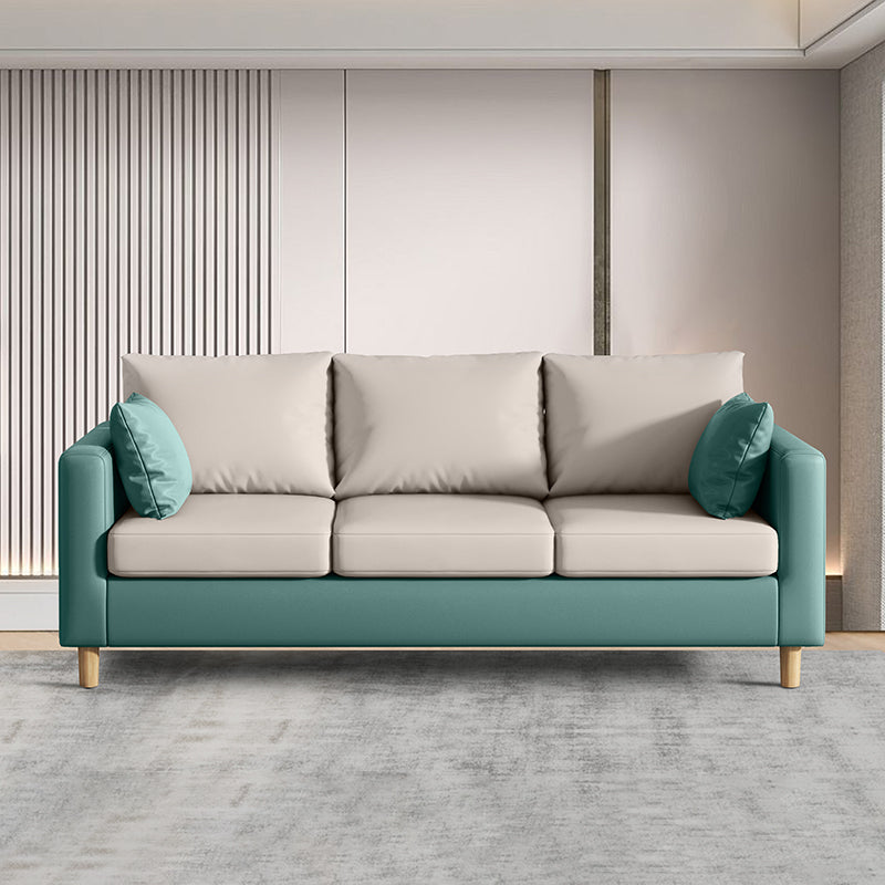 Modern 3-Seater 28.34" H Faux Leather Square Arm Sofa with 2 Pillows