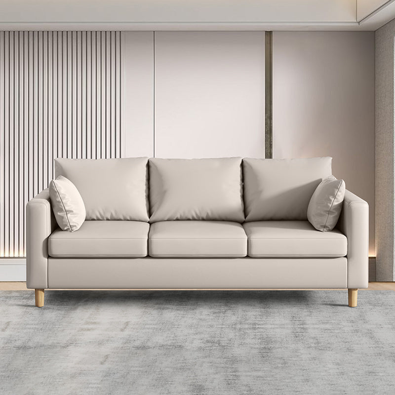 Modern 3-Seater 28.34" H Faux Leather Square Arm Sofa with 2 Pillows