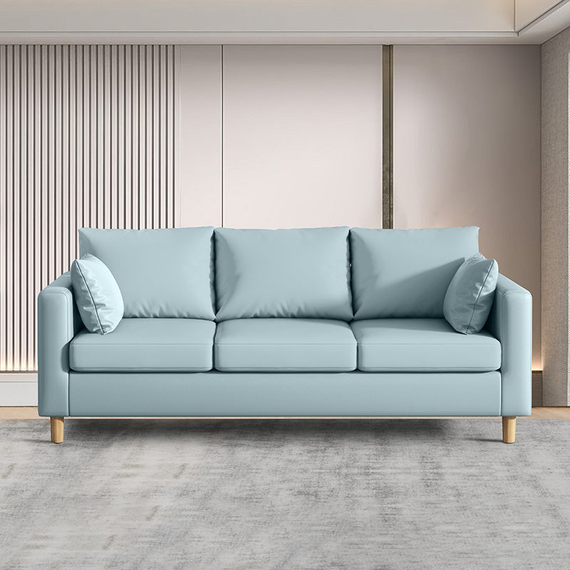 Modern 3-Seater 28.34" H Faux Leather Square Arm Sofa with 2 Pillows