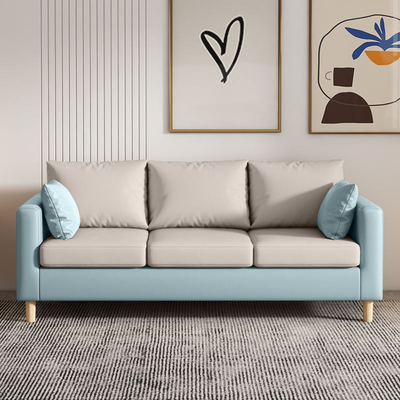 Modern 3-Seater 28.34" H Faux Leather Square Arm Sofa with 2 Pillows