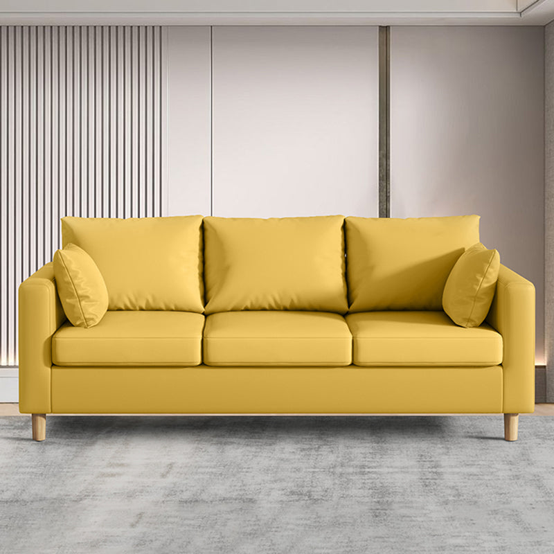 Modern 3-Seater 28.34" H Faux Leather Square Arm Sofa with 2 Pillows