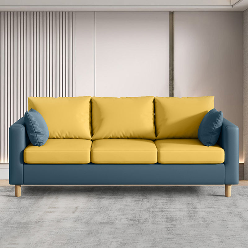 Modern 3-Seater 28.34" H Faux Leather Square Arm Sofa with 2 Pillows