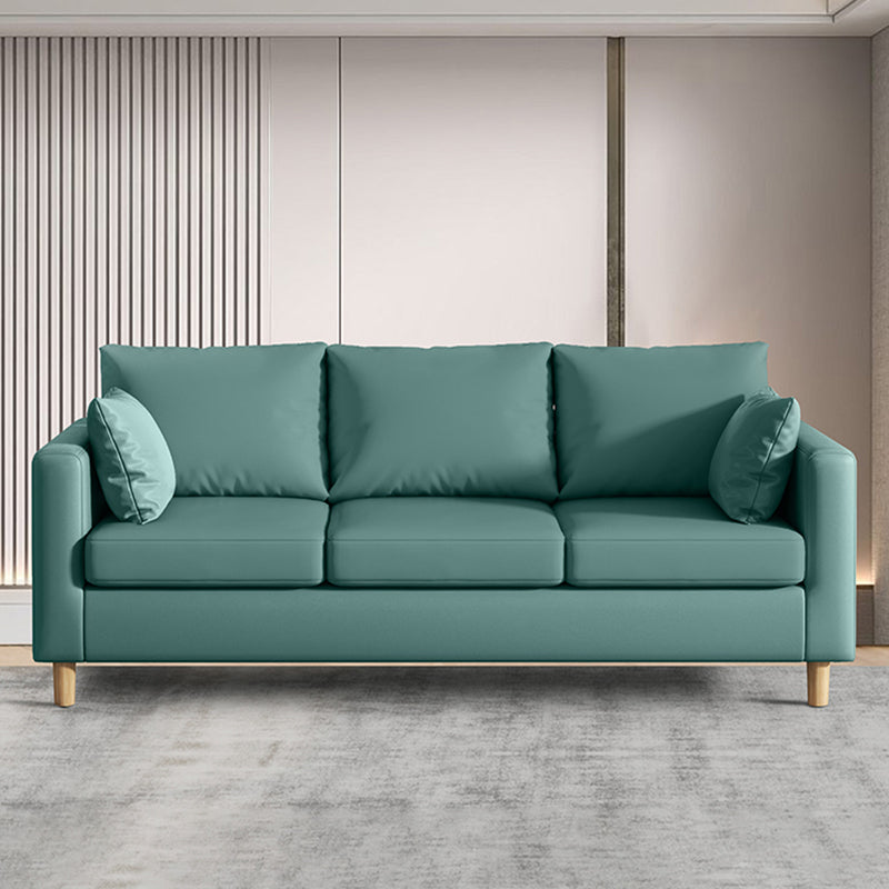 Modern 3-Seater 28.34" H Faux Leather Square Arm Sofa with 2 Pillows