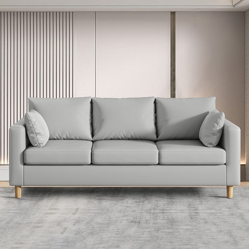 Modern 3-Seater 28.34" H Faux Leather Square Arm Sofa with 2 Pillows