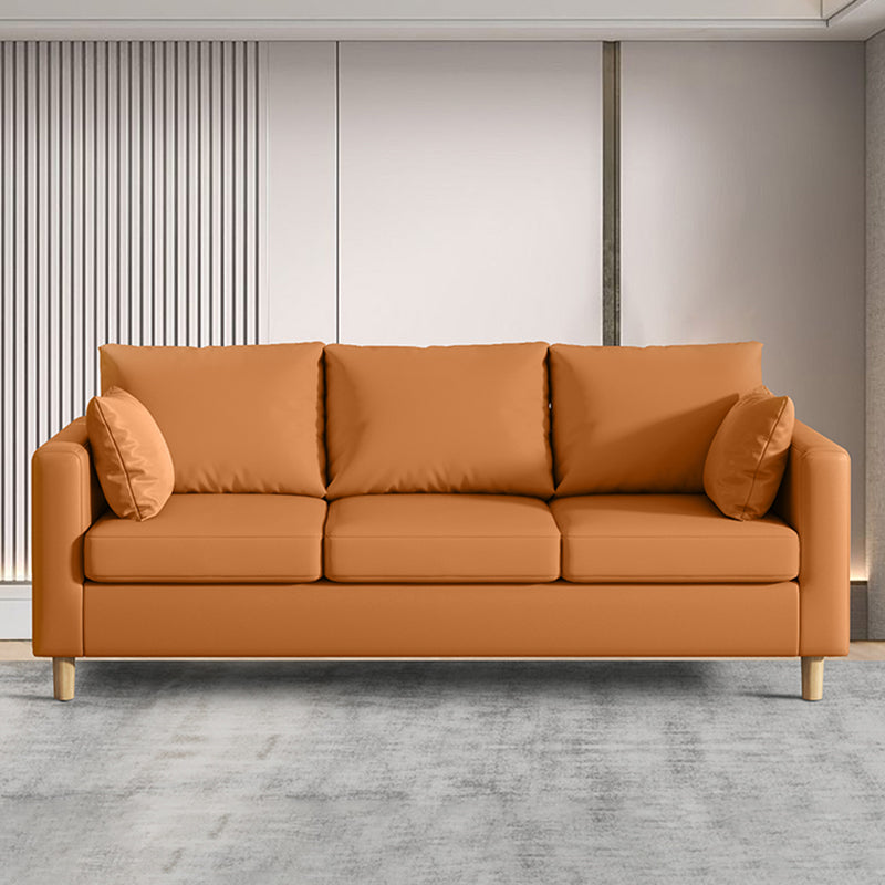 Modern 3-Seater 28.34" H Faux Leather Square Arm Sofa with 2 Pillows