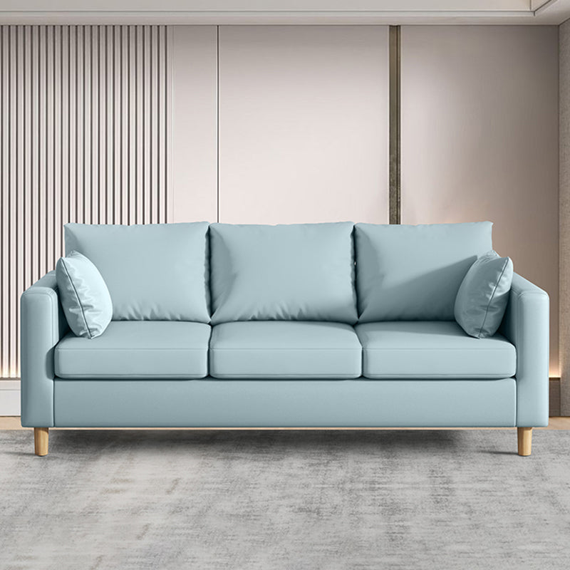 Modern 3-Seater 28.34" H Faux Leather Square Arm Sofa with 2 Pillows
