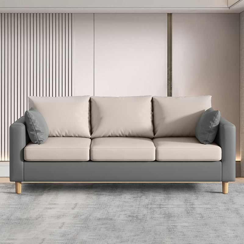 Modern 3-Seater 28.34" H Faux Leather Square Arm Sofa with 2 Pillows