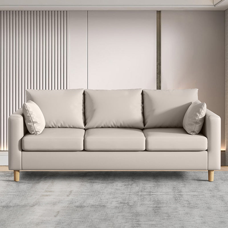 Modern 3-Seater 28.34" H Faux Leather Square Arm Sofa with 2 Pillows
