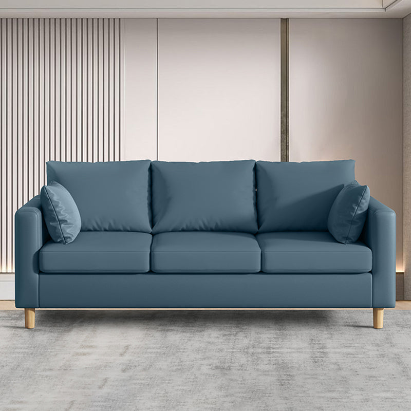 Modern 3-Seater 28.34" H Faux Leather Square Arm Sofa with 2 Pillows