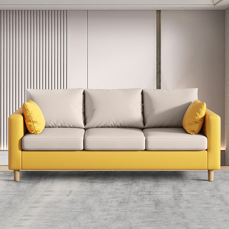 Modern 3-Seater 28.34" H Faux Leather Square Arm Sofa with 2 Pillows