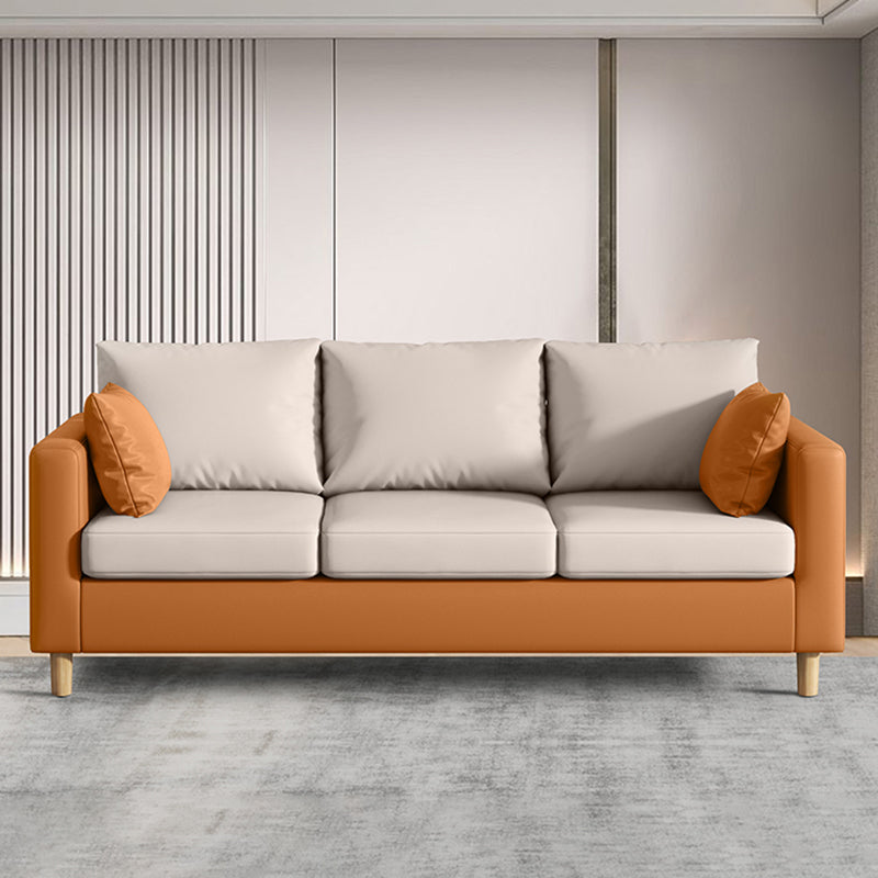 Modern 3-Seater 28.34" H Faux Leather Square Arm Sofa with 2 Pillows