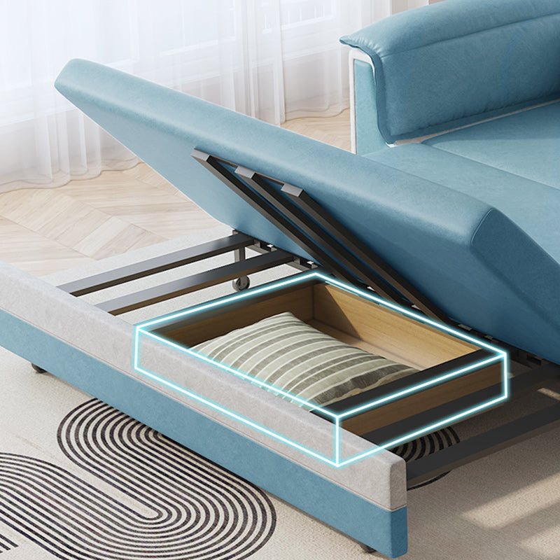 Scandinavian Faux Leather Sleeper Sofa Upholstered Pillow Top Arm Sofa Bed