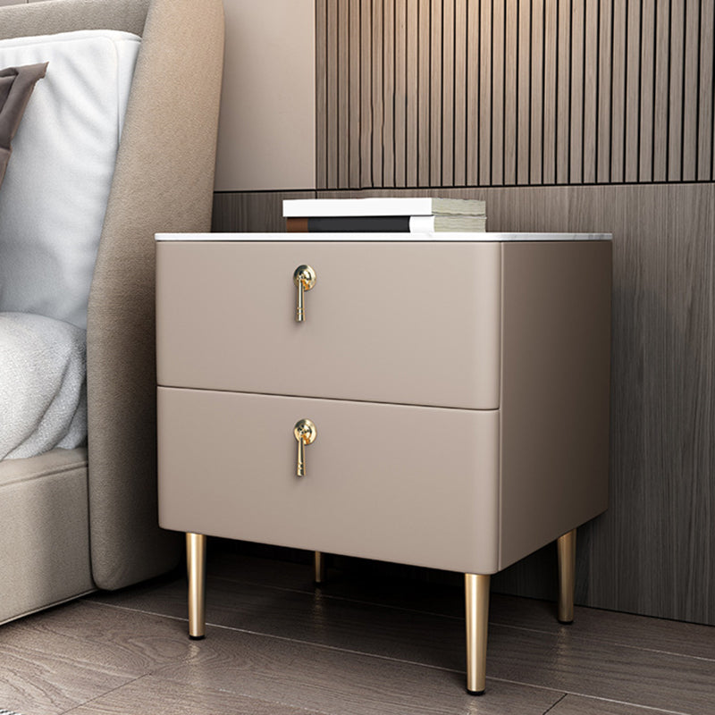 Classic Glam Accent Table Nightstand Stone Bedside Cabinet with Drawers
