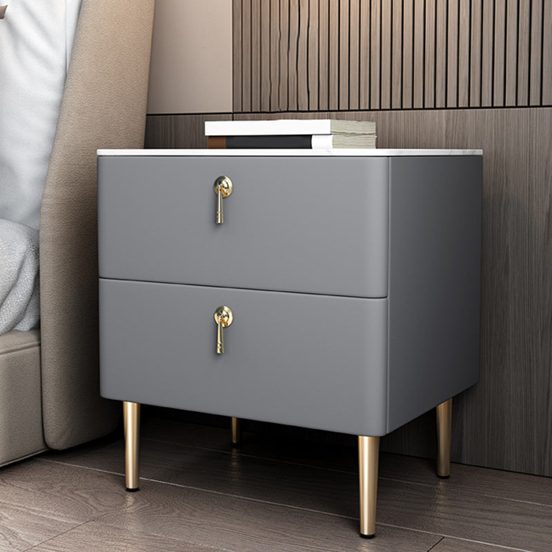 Classic Glam Accent Table Nightstand Stone Bedside Cabinet with Drawers
