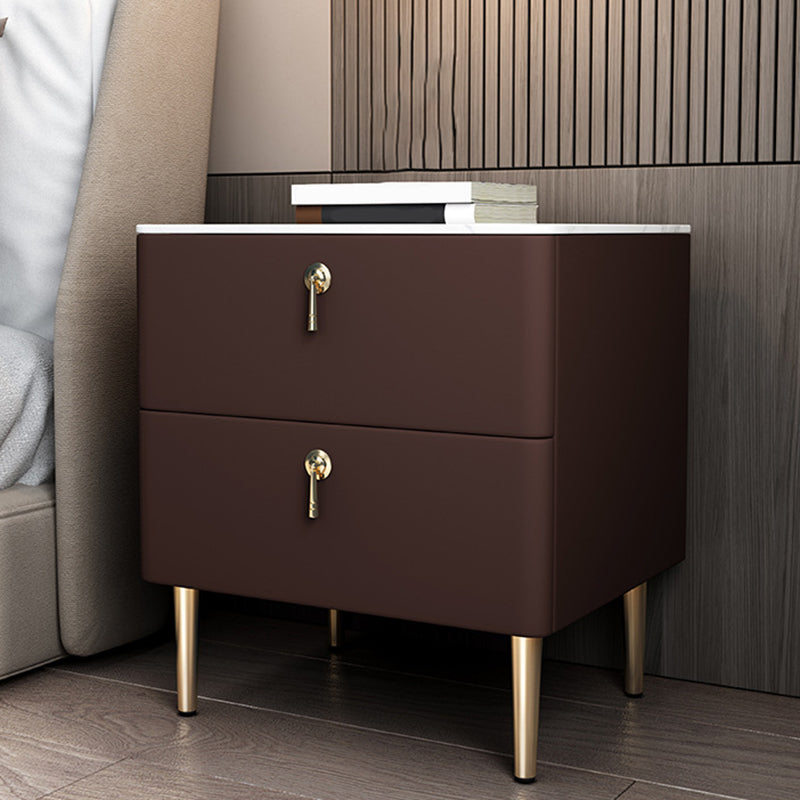 Classic Glam Accent Table Nightstand Stone Bedside Cabinet with Drawers