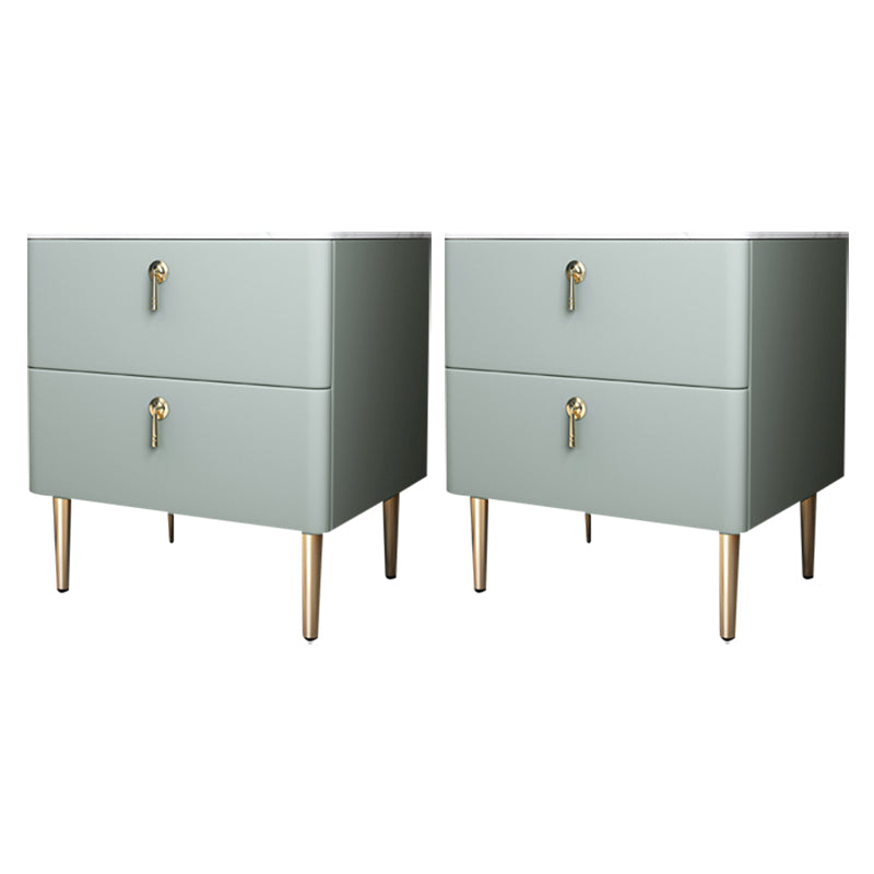 Classic Glam Accent Table Nightstand Stone Bedside Cabinet with Drawers