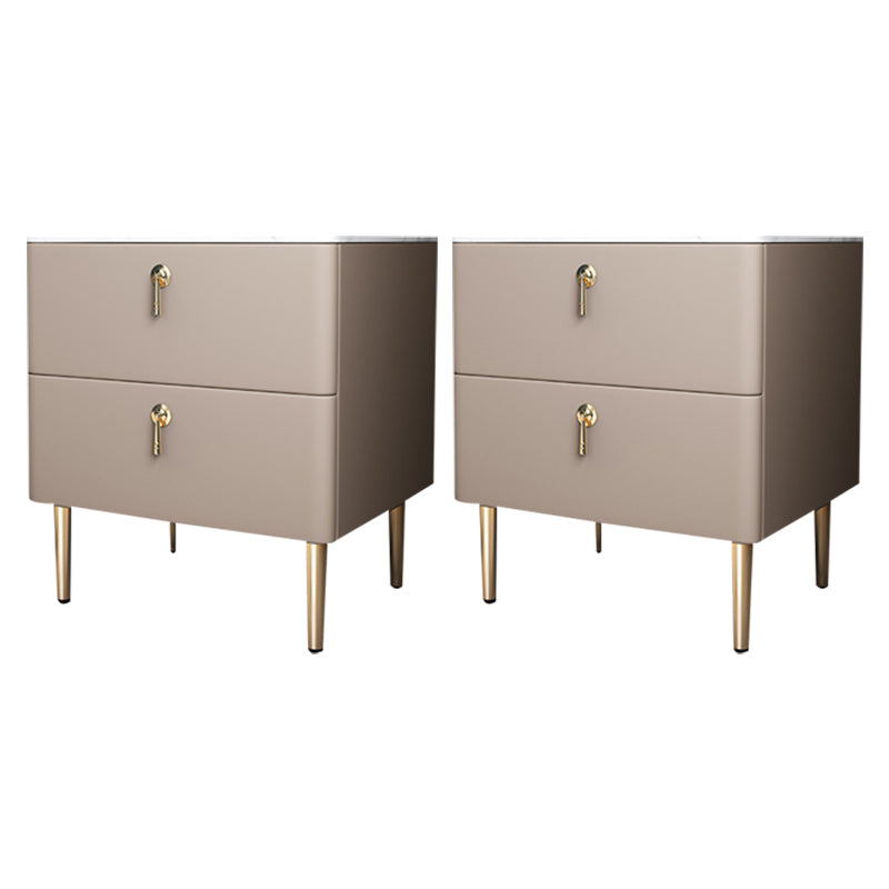 Classic Glam Accent Table Nightstand Stone Bedside Cabinet with Drawers