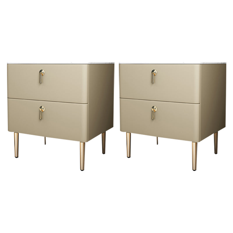 Classic Glam Accent Table Nightstand Stone Bedside Cabinet with Drawers