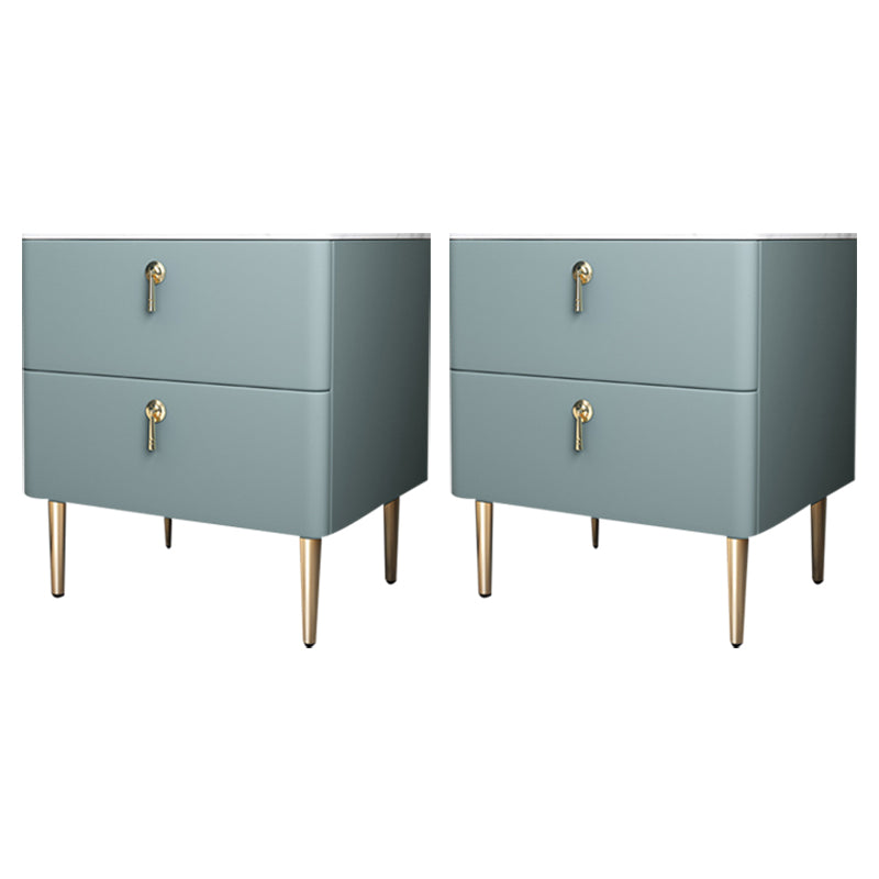 Classic Glam Accent Table Nightstand Stone Bedside Cabinet with Drawers