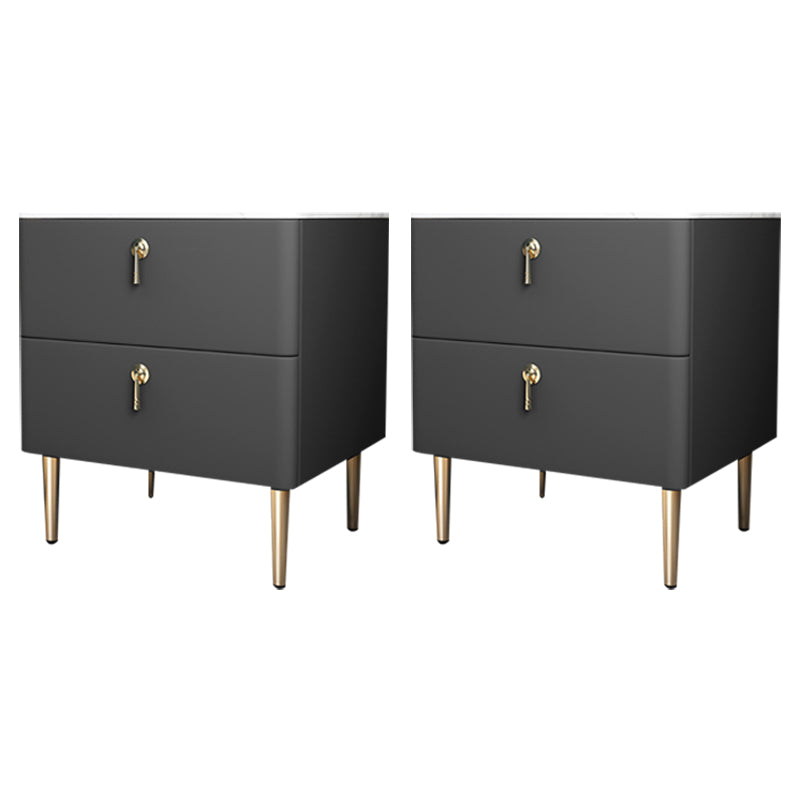 Classic Glam Accent Table Nightstand Stone Bedside Cabinet with Drawers
