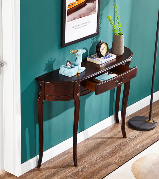 Mid-Century Modern Wooden End Table Half Moon Sofa Console Table for Hall