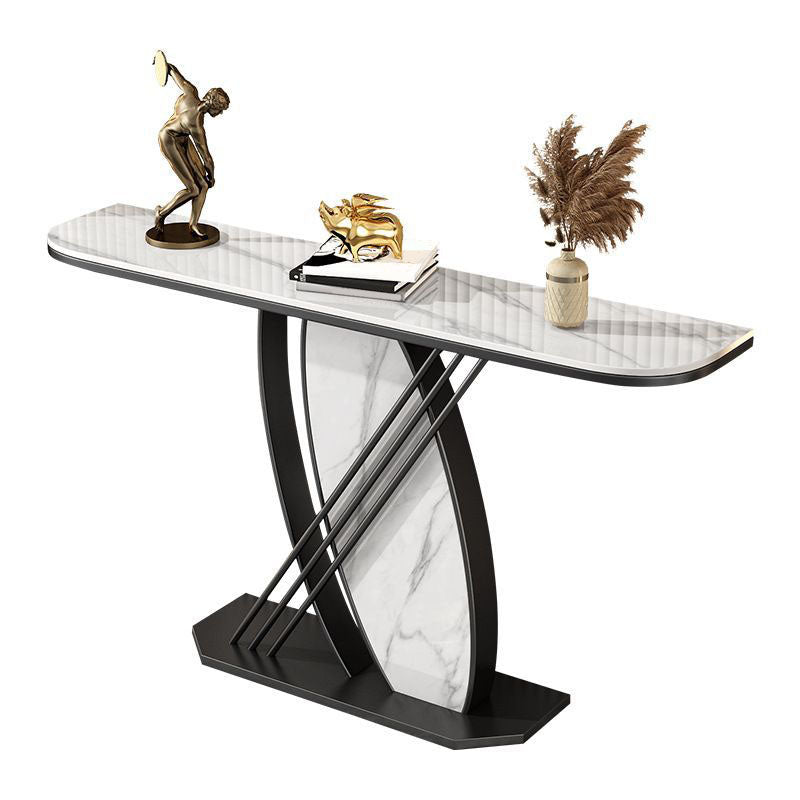 Glam Stone Iron Accent Table Half Moon Console Sofa Table for Hall