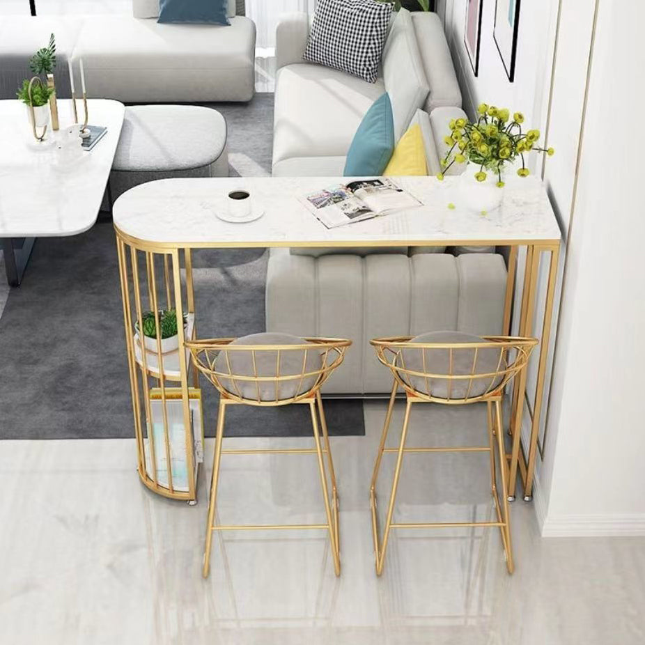 Free Form Stone Top Bar Height Table Industrial Double Pedestal Bar Table with Storage