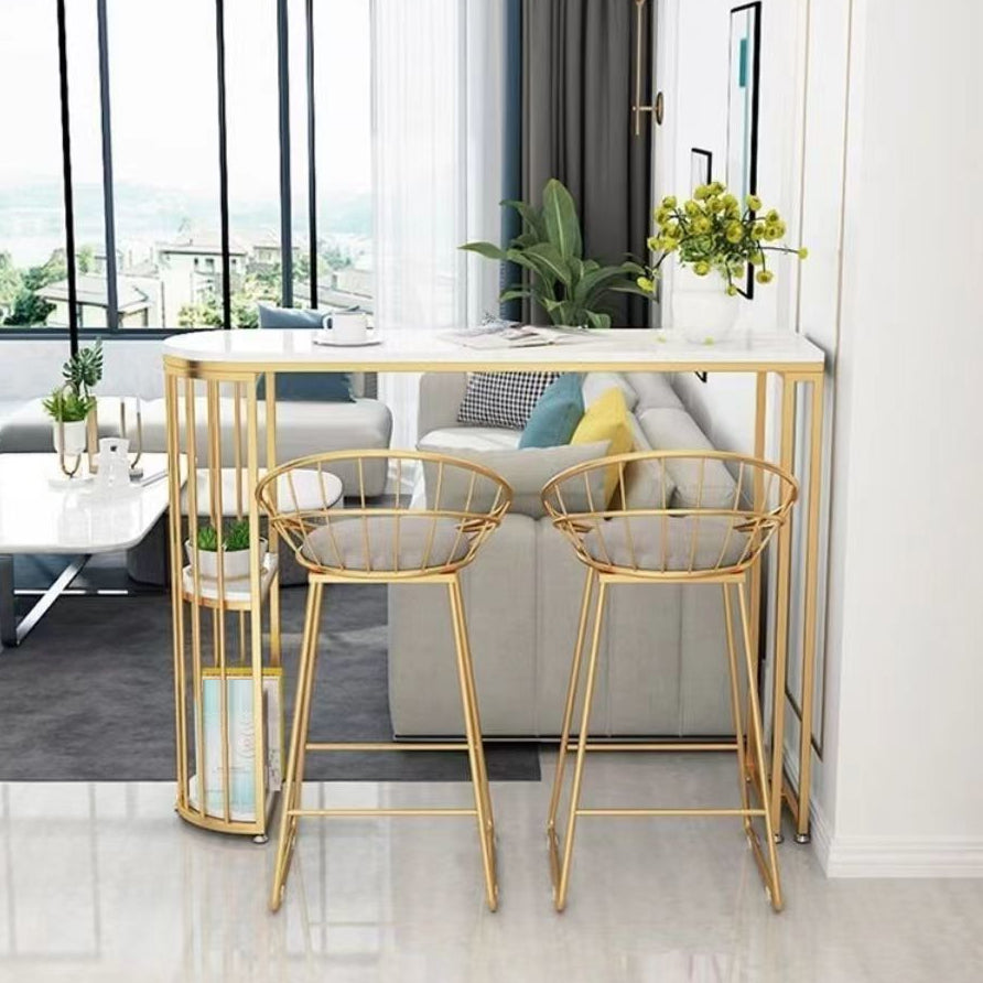 Free Form Stone Top Bar Height Table Industrial Double Pedestal Bar Table with Storage