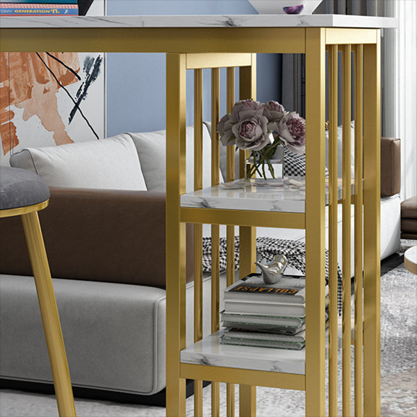 Industrial Rectangle Bar Height Table Faux Wood Bar Table with Storage Base