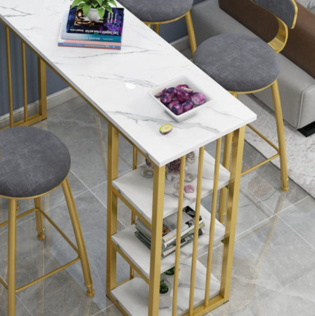 Industrial Rectangle Bar Height Table Faux Wood Bar Table with Storage Base