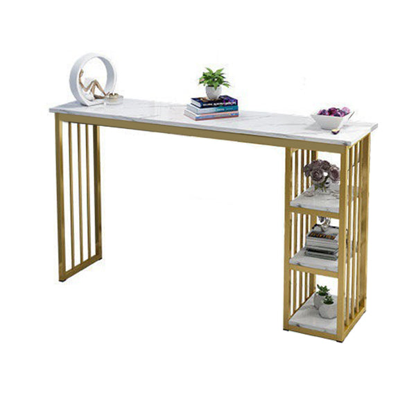 Industrial Rectangle Bar Height Table Faux Wood Bar Table with Storage Base