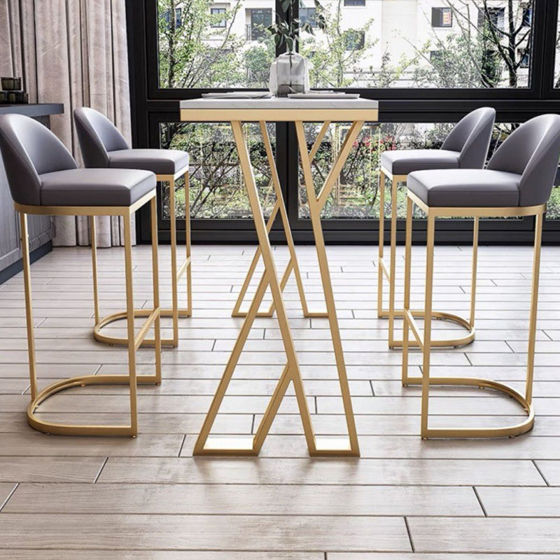 Glam Gold Double Pedestal Bar Dining Table Rectangle Stone Top Bar Height Table