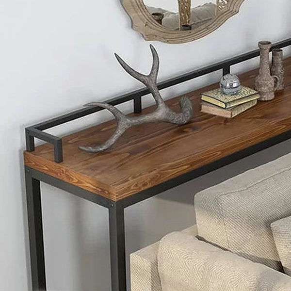 Contemporary Bar Table in Metal and Wood RectangleBar Table with Trestle Base