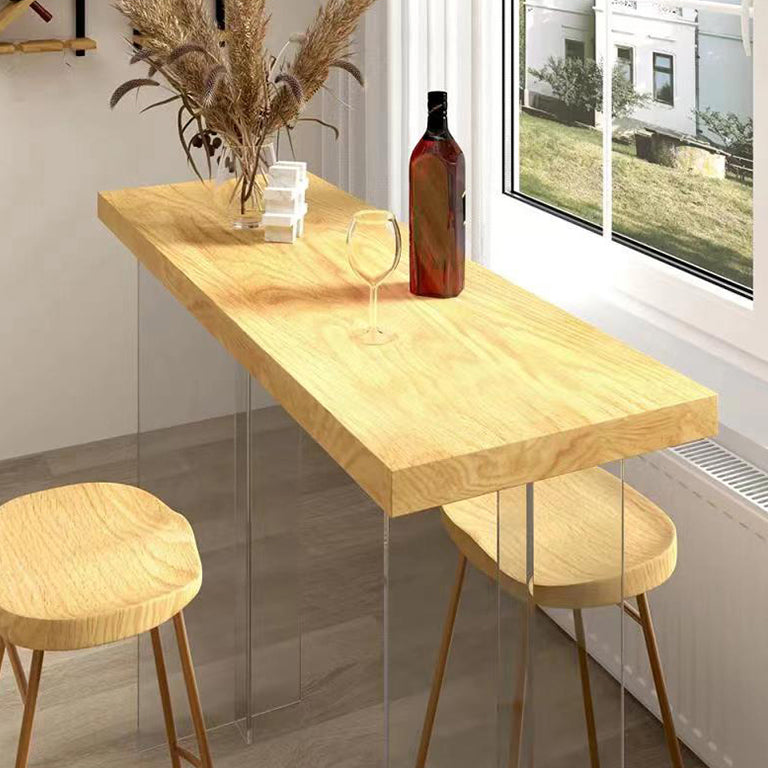 Rectangle Solid Wood Bar Height Table Contemporary Acrylic Double Pedestal Bar Table